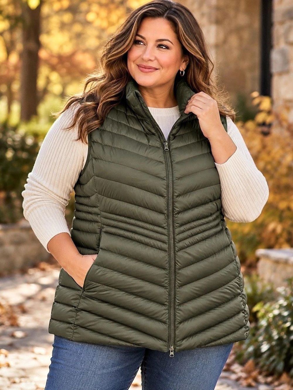 Lands’ End 2X Olive Green Lightweight Down Puffer Vest Packable Travel Outdoors